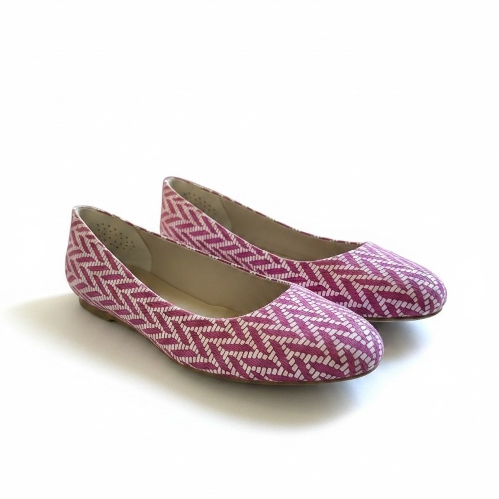SAS Lacey Ballet Flats 11M Pink White Geometric Chevron Handcrafted Italy Preppy